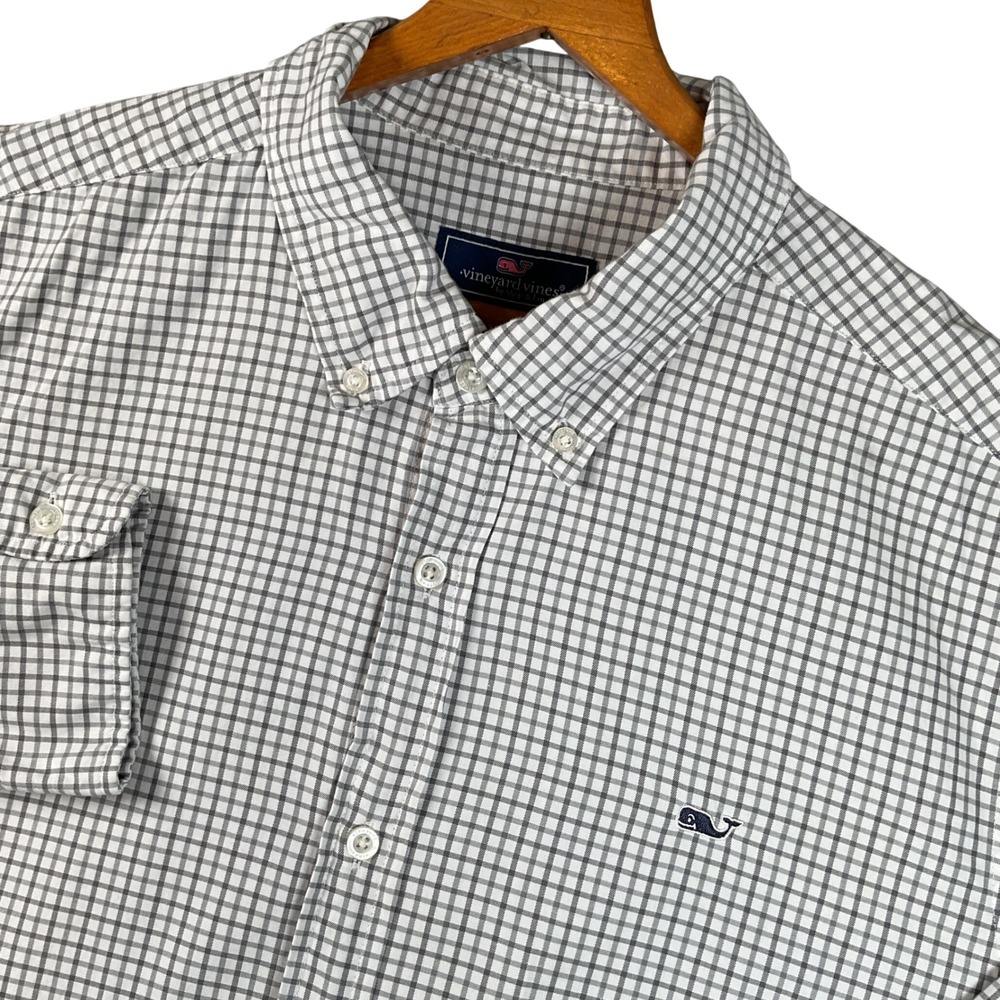 Vineyard Vines Button Down Shirt‎ Mens XL Grey White Check Excellent Classic Fit